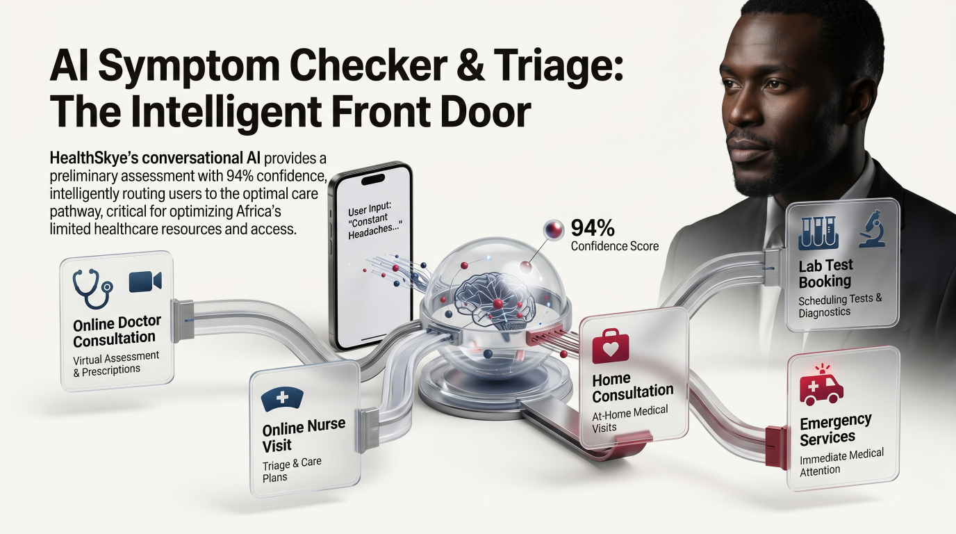 HealthSkye Assist symptom checker and triage — the intelligent front door to care